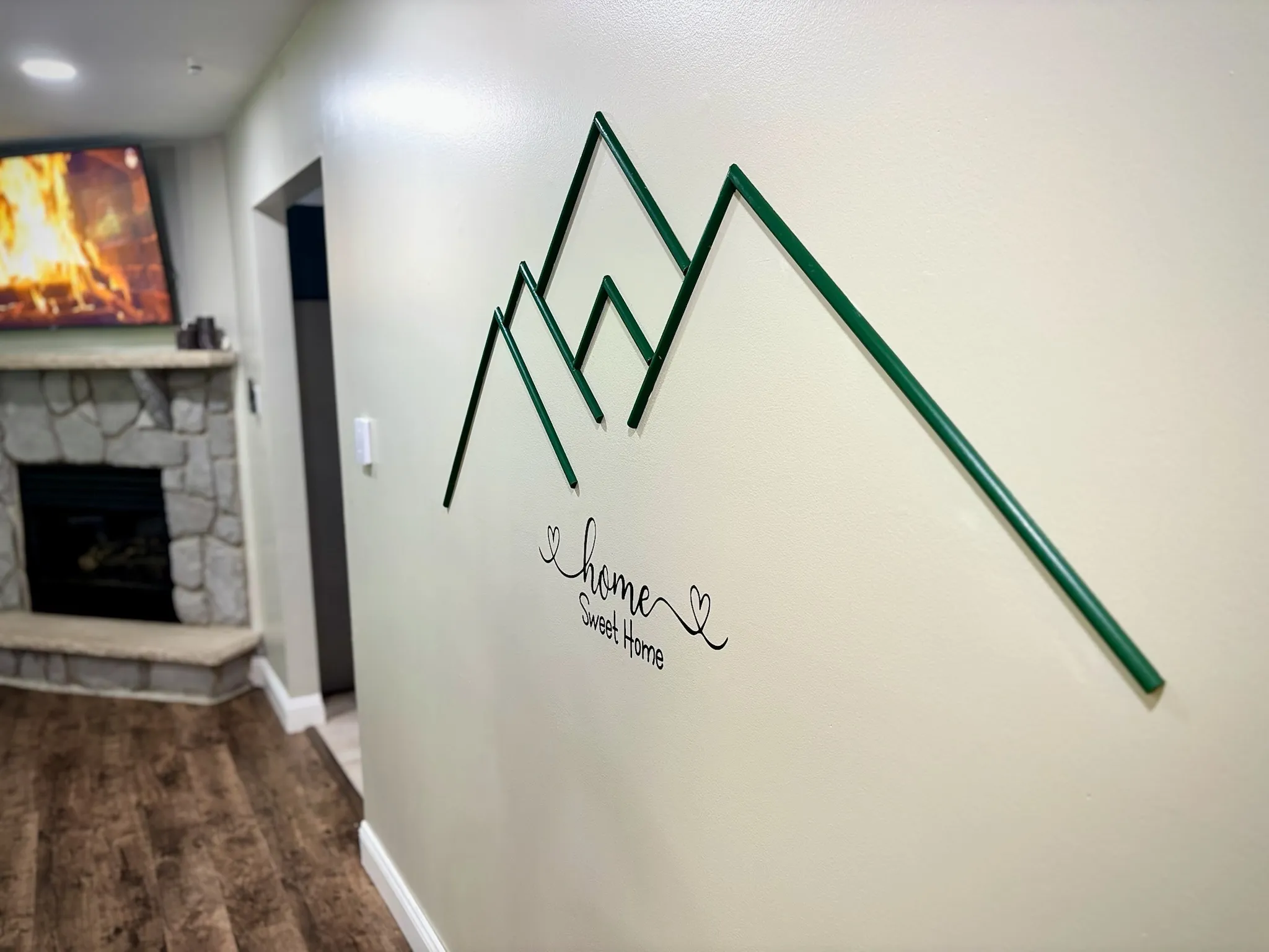 Mountain custom built shape with Home sweet Home sign